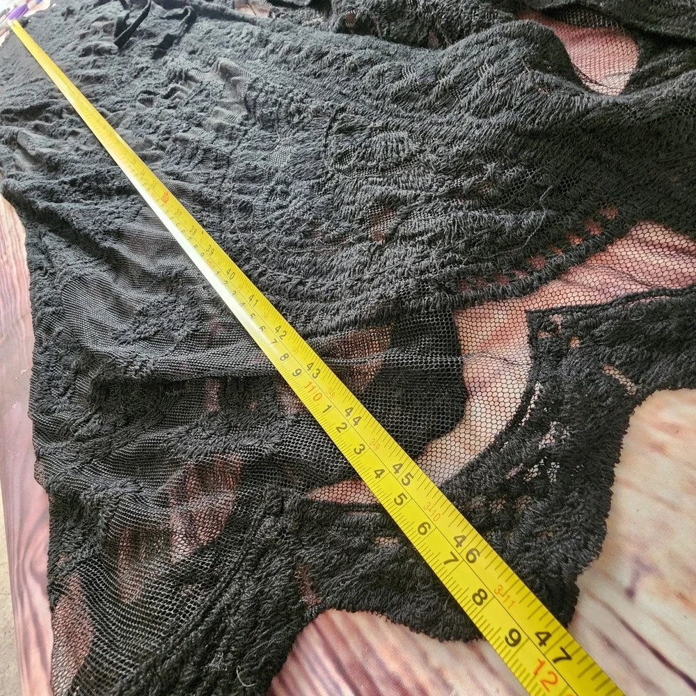 Black Lace Cardigan Mesh Open Front Witchy Whimsigoth Dark Fairy Beach Coverup M - Picture 6 of 7